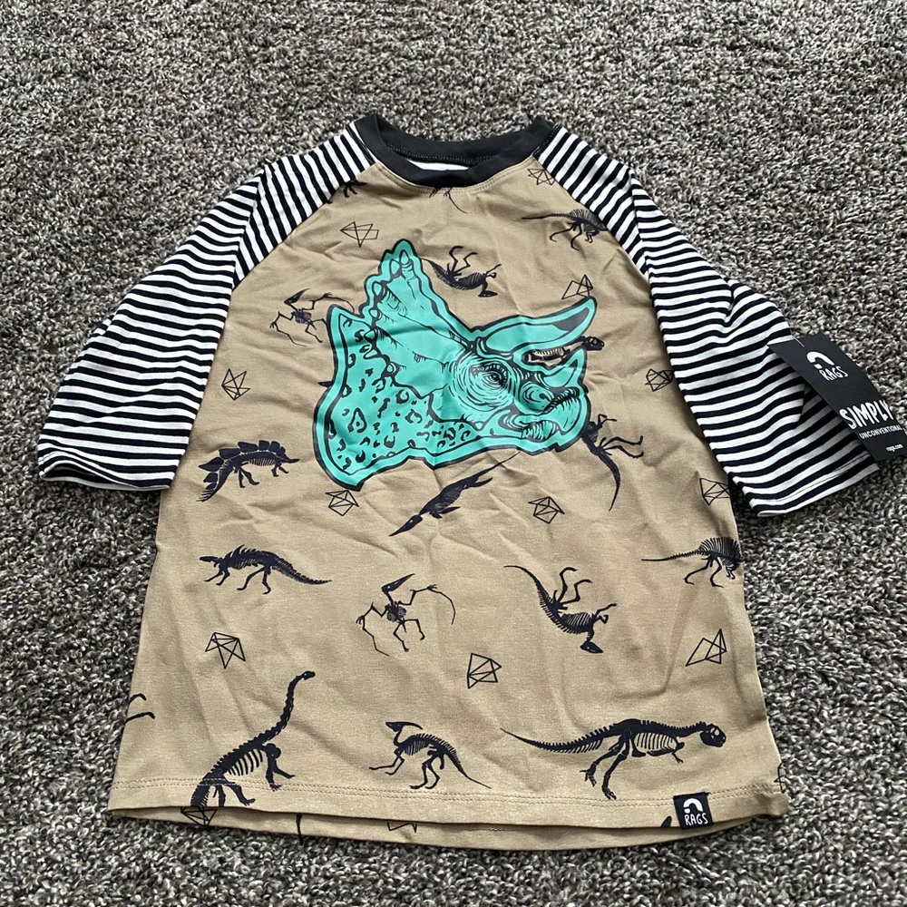 Rags to Raches Dino Adventure Shirt - Tan and Black